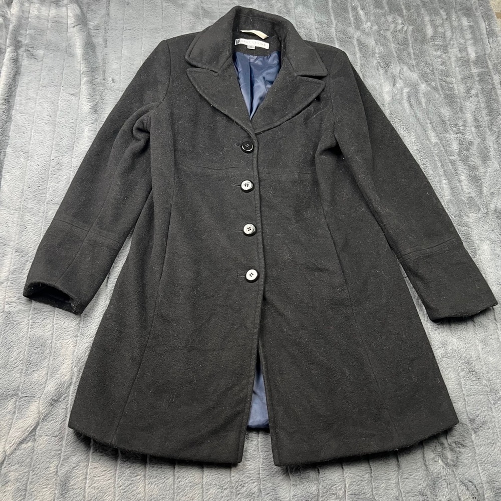 Larry Levine Womens Black Wool Blend Button Front Peacoat Jacket Size 10 12446
